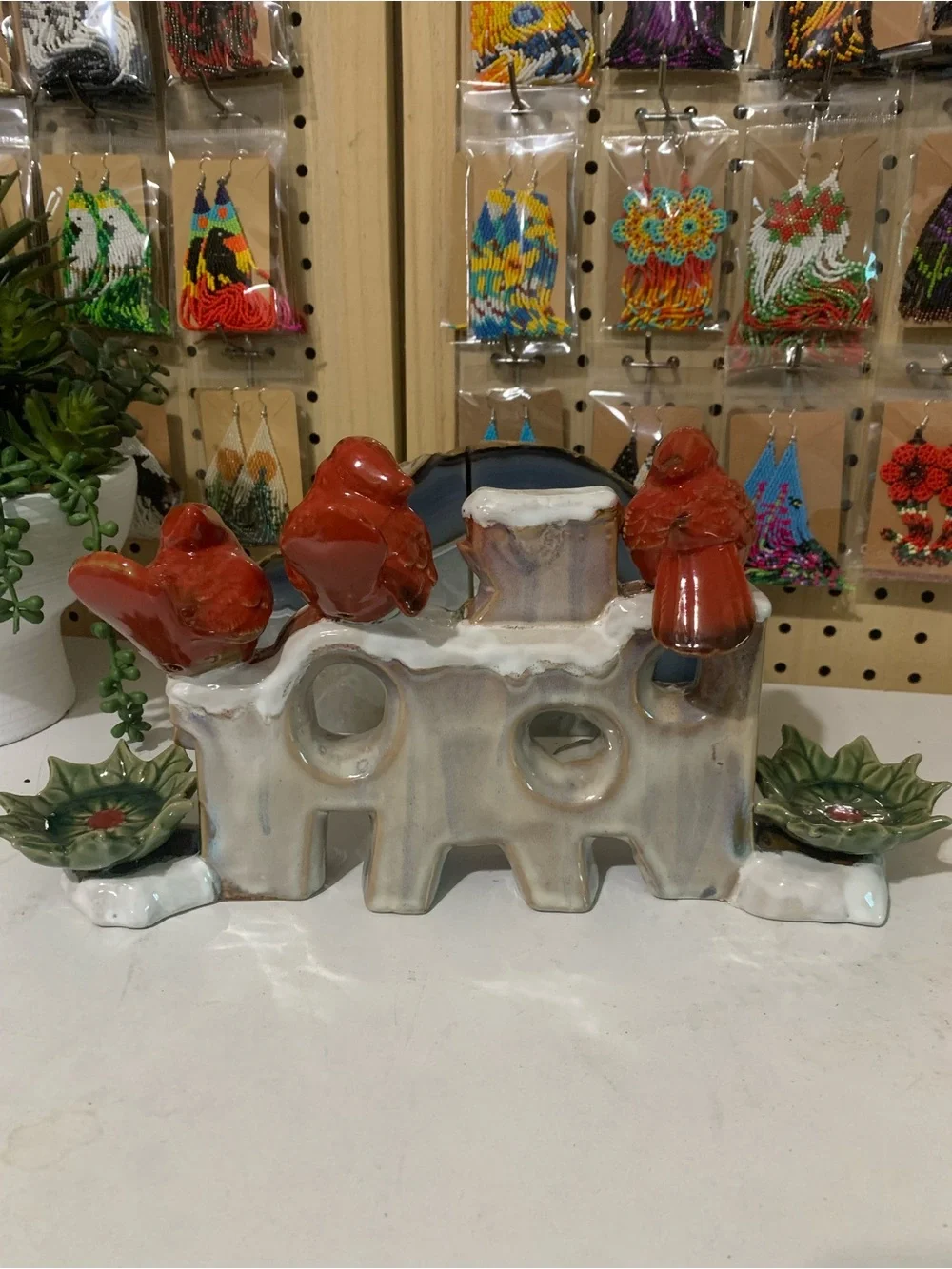 Pier 1 White & Red 'PEACE' Holiday Table Decor with Cardinals